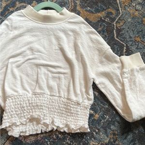 Kids precious cream sweater, banded at bottom, puffy sleeves